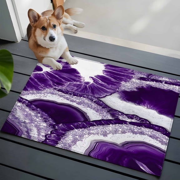 Abstract Marble Texture Front Door Rugs 2x3 ft White Dark Purple Cracke Rock Small Rug for Entryway Non Slip Washable Bathroom Door Mat Absorbent Floor Mat for Indoor Entrance