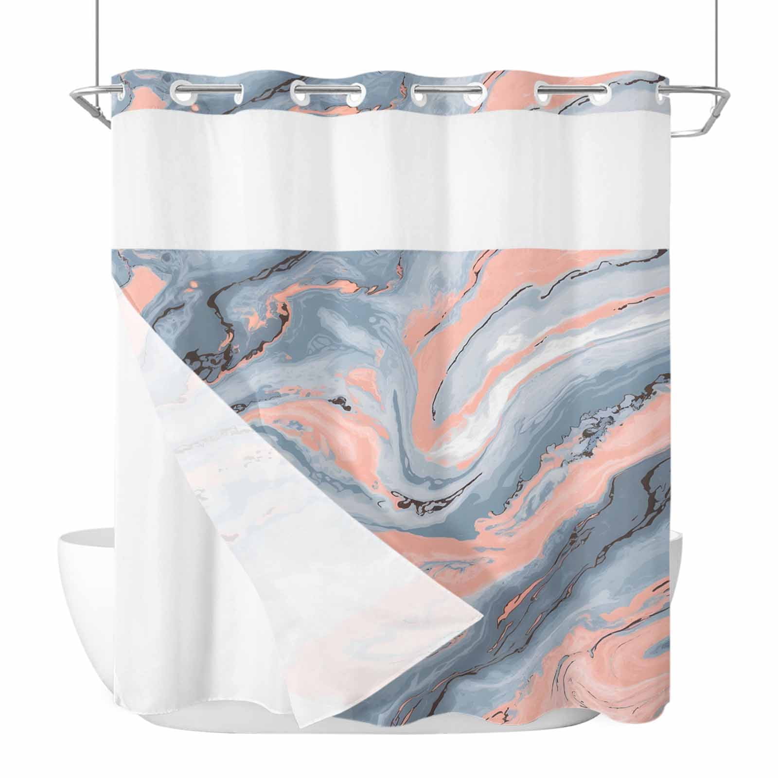Abstract Marble Texture No Hook Shower Curtain and Snap in Liner Set ...