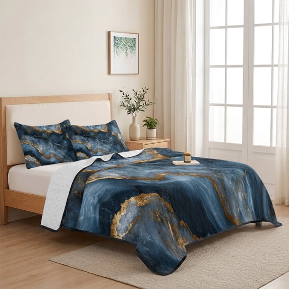 Abstract Marble Texture King Size Quilt Set Lightweight Bedspread ...