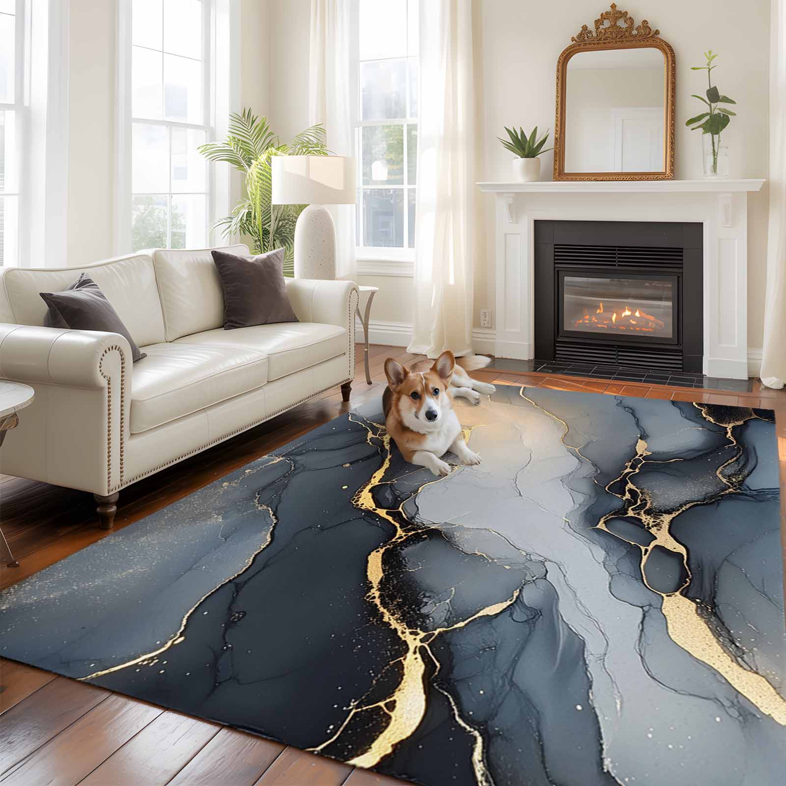 Large Area Textured Rug Abstract Marble Texture Large Area Rugs 5x8 ft Grey Shinny Gold ...