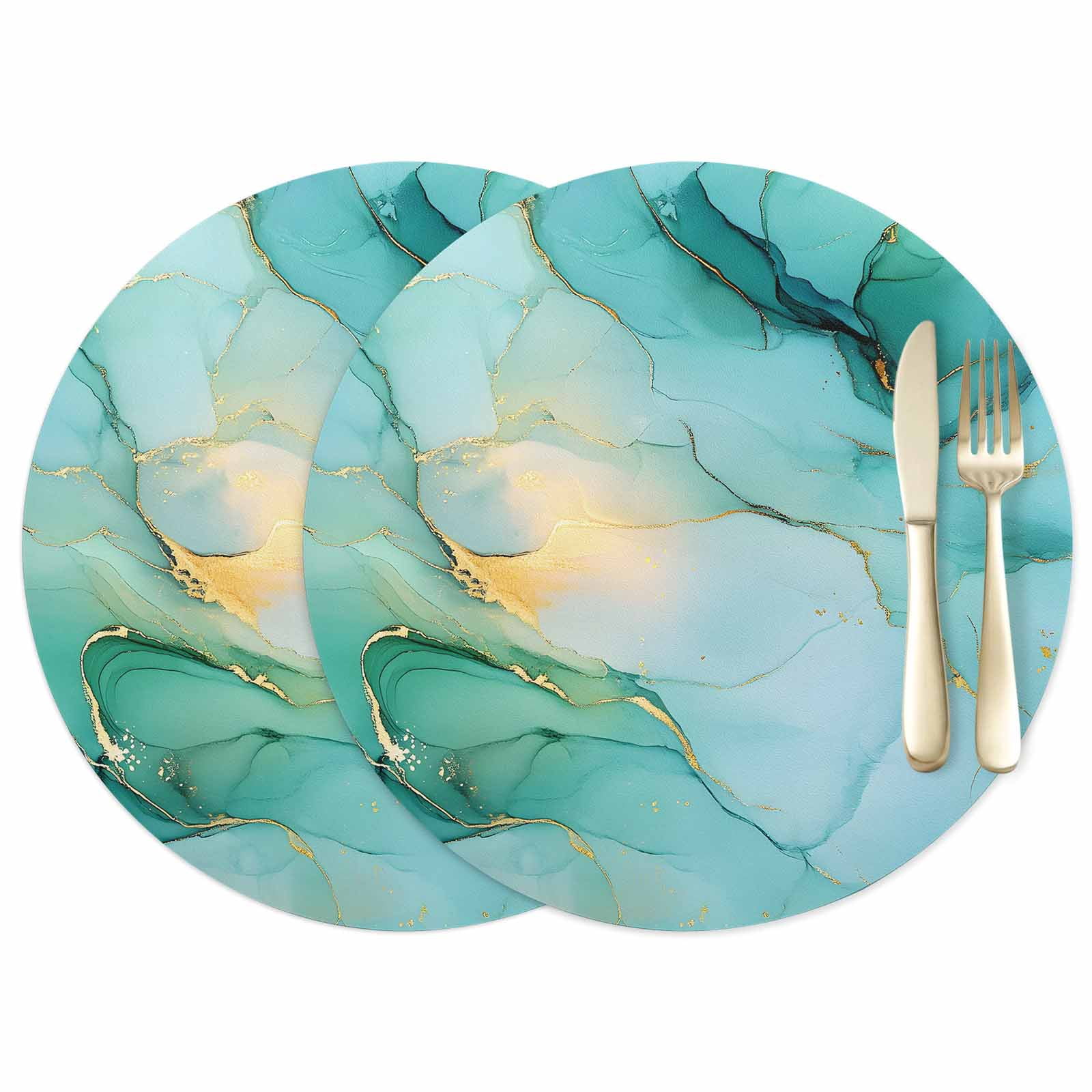Abstract Marble Texture Leather Placemats Set of 2, 12 Inch, Gold Crack ...