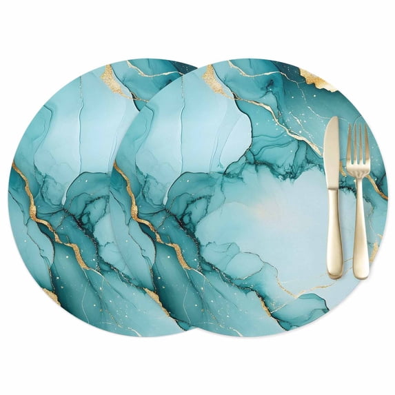 Abstract Marble Texture Leather Placemats Set of 2, 12 Inch, Teal Gold ...