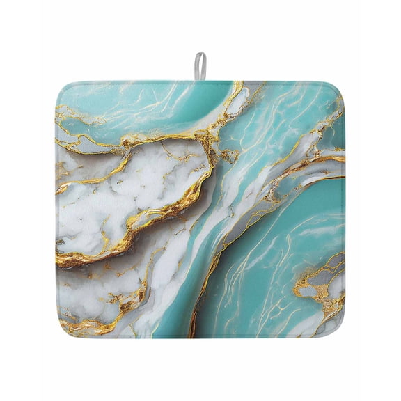 Abstract Marble Texture Ombre Dish Drying Mats for Kitchen Counter,Absorbent Microfiber Dish Drainer Rack Mat Golden Veins Fluid Art Drying Pad for Sinks,Utensils,Countertops,16x18in
