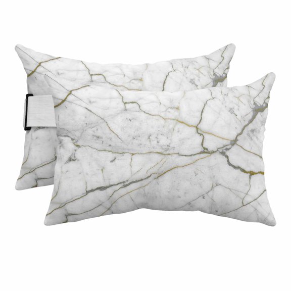 Abstract Marble Texture Outdoor Pillow for Chaise Lounge Chair,Head Resting Pillow with Insert, Gray Stone with Stripes Waterproof Lumbar Pillows for Patio Chaise Beach Chair,11"x16" 2 Pack