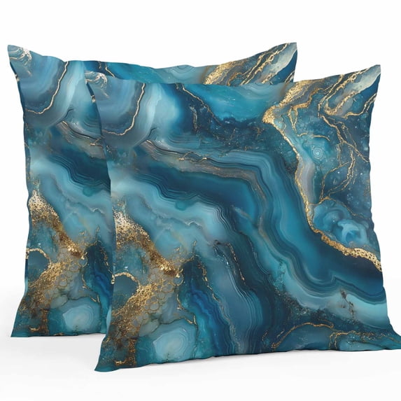 Abstract Marble Texture Outdoor Pillow Covers Pack of 2 Gradient Gold Deep Blue Art Waterproof Throw Pillow Covers Decorative Cushion Cases for Patio Garden Tent Balcony Couch 20x20 inch