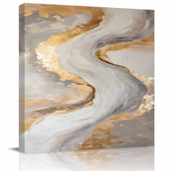 Abstract Marble Texture Pattern Canvas Artwork Painting Art, Gray Gold Gradient Square Framed Wall Decorations Prints Picture for Bedroom Kitchen Living Room, 8x8 in
