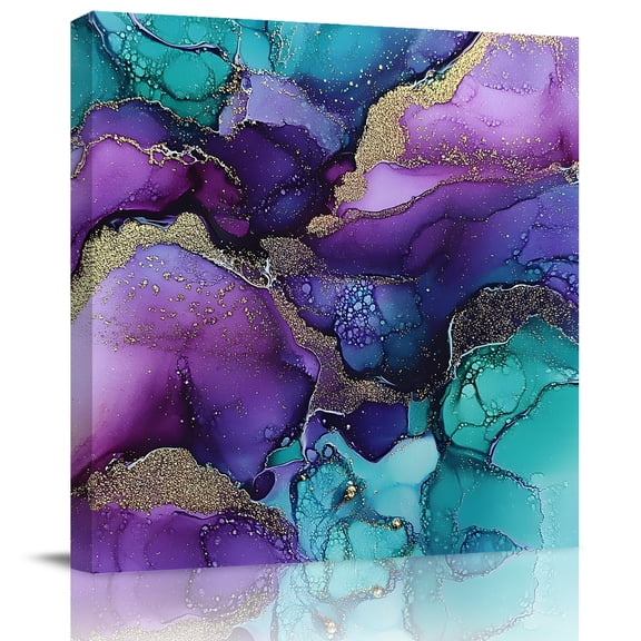 Abstract Marble Texture Pattern Canvas Artwork Painting Art, Purple Green Gradient Square Framed Wall Decorations Prints Picture for Bedroom Kitchen Living Room, 12x12 in