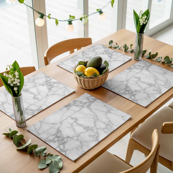 Abstract Marble Texture Placemats Set of 4,Wipeable Washable Table Mats for Dining Tables, Modern Stone White Gray Place Mats for Kitchen Event Party Tabletop Decor