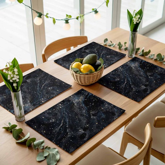 Abstract Marble Texture Placemats Set of 4,Wipeable Washable Table Mats for Dining Tables, Space Starry Sky Place Mats for Kitchen Event Party Tabletop Decor