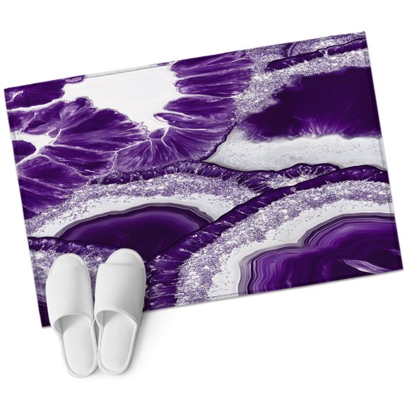 Abstract Marble Texture Rectangle Area Rug 2x3ft White Dark Purple Cracke Rock Washable Rugs for Living Room, Non Slip Soft Carpet for Bedroom Entryway Dining Room