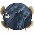 thumbnail image 1 of Abstract Marble Texture Round Fitted Table Cover Deep Blue Gold Crack Art Waterproof Table Cloth with Elastic Edge Wipeable Tablecloth for Picnic Camping Party Fits 55"-60" Diameter, 1 of 8