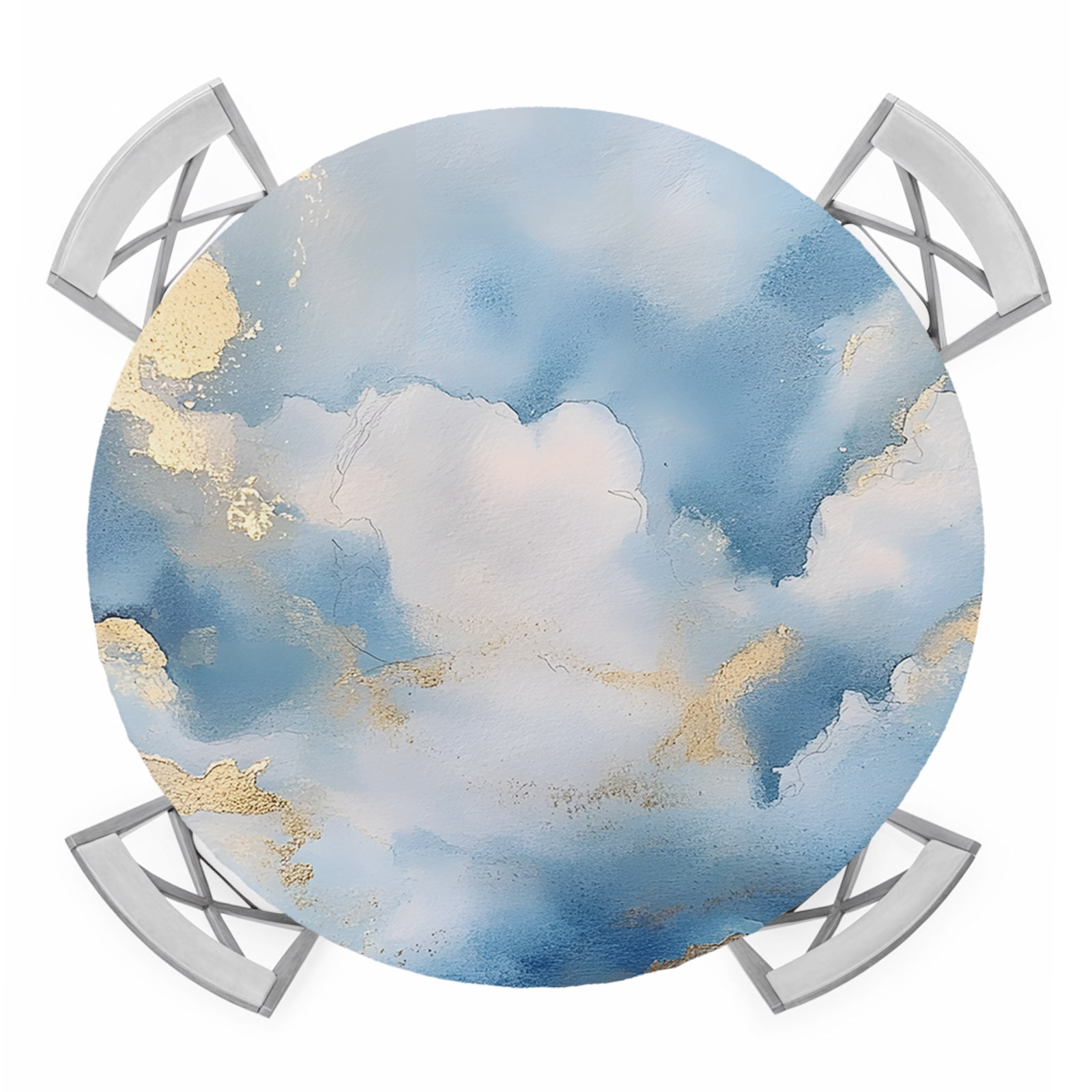 Abstract Marble Texture Round Fitted Tablecloth with Elastic Edge, Blue ...