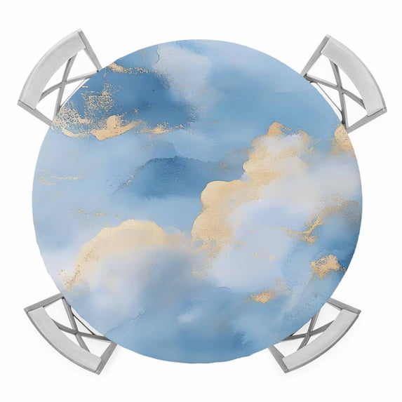 Abstract Marble Texture Round Fitted Tablecloth with Elastic Edge, Blue ...