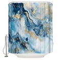 thumbnail image 1 of Abstract Marble Texture Shower Curtain, 66" x 72", Gradient Green Gold Waves Waterproof Bathroom Curtain Washable Shower Curtain Set with 12 Hooks, 1 of 6