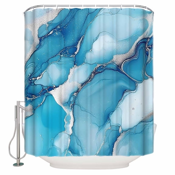 Abstract Marble Texture Shower Curtain Set ，Waterproof Fabric Shower Curtains Blue Gary Water Ripples Shower Curtains for Bathroom,Bathroom Decor 36"x72"