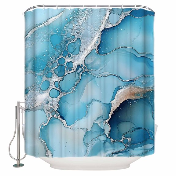 Abstract Marble Texture Shower Curtain Set ,Waterproof Fabric Shower Curtains Modern Blue Gary Line Shower Curtains for Bathroom,Bathroom Decor 54x"78"