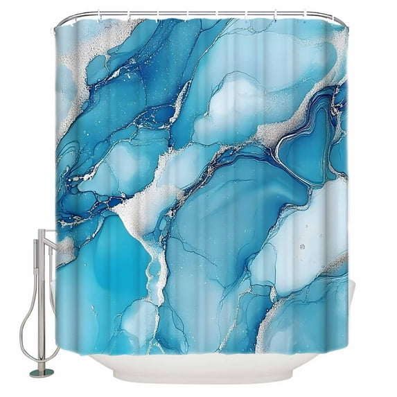 Abstract Marble Texture Shower Curtain Set ,Waterproof Fabric Shower Curtains Modern Blue Gary Stripe Shower Curtains for Bathroom,Bathroom Decor 54x"78"