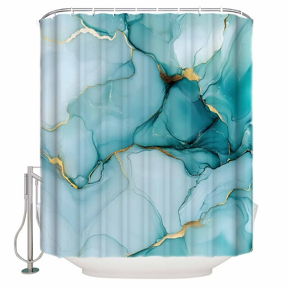 Abstract Marble Texture Shower Curtain Set ,Waterproof Fabric Shower Curtains Teal Gradient Art Shower Curtains for Bathroom,Bathroom Decor 72"x84"