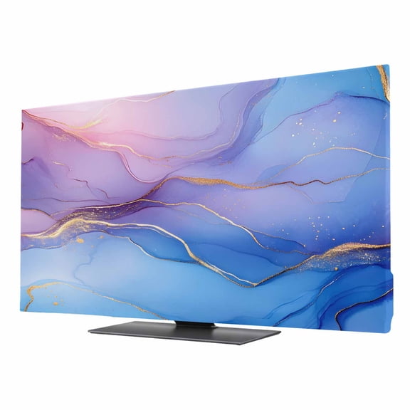 Abstract Marble Texture TV Dust Cover 40 Inch, Blue Pink Gradient Gold Crack Art Computer Monitor Cover Dustproof Stretchable Indoor TV Screen Protector for LED LCD Universal Monitors