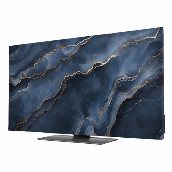 Abstract Marble Texture TV Dust Cover 40 Inch, Deep Blue Gold Crack Art Computer Monitor Cover Dustproof Stretchable Indoor TV Screen Protector for LED LCD Universal Monitors