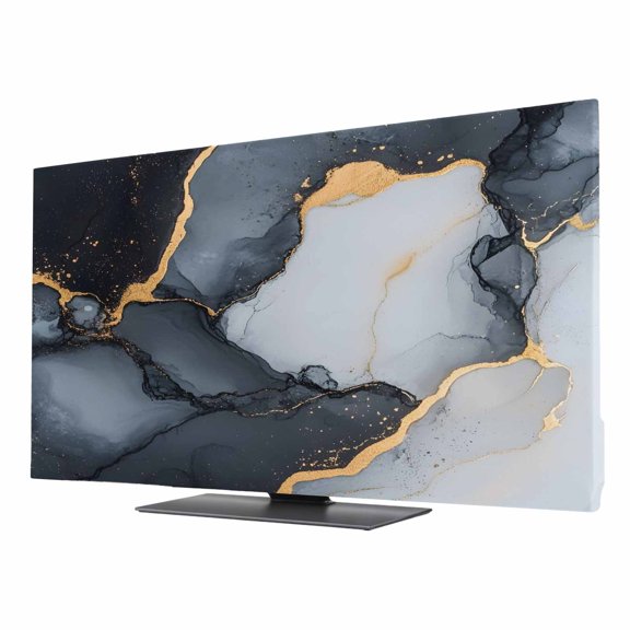 Abstract Marble Texture TV Dust Cover 40 Inch, Gold Crack Black Gray Gradient Art Computer Monitor Cover Dustproof Stretchable Indoor TV Screen Protector for LED LCD Universal Monitors