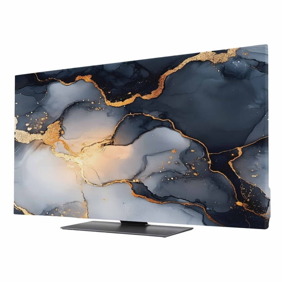 Abstract Marble Texture TV Dust Cover 40 Inch, Gold Crack Black White Gradient Art Computer Monitor Cover Dustproof Stretchable Indoor TV Screen Protector for LED LCD Universal Monitors