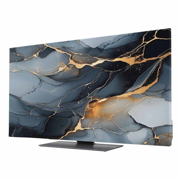 Abstract Marble Texture TV Dust Cover 40 Inch, Grey Gold Crack Gradient Art Computer Monitor Cover Dustproof Stretchable Indoor TV Screen Protector for LED LCD Universal Monitors