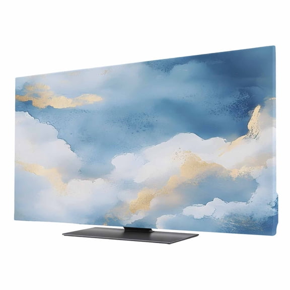 Abstract Marble Texture TV Dust Cover 85 Inch, Golden Blue Gradient Computer Monitor Cover Dustproof Stretchable Indoor TV Screen Protector for LED LCD Universal Monitors