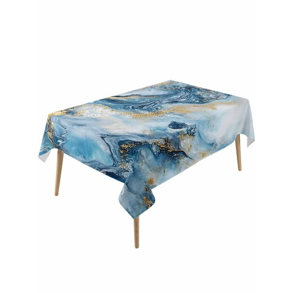 Abstract Marble Texture Table Cloth 54x108 Inch Rectangle, Gradient Green Gold Waves Waterproof Tablecloth Washable Table Cover for Party Picnic Dinner Decor