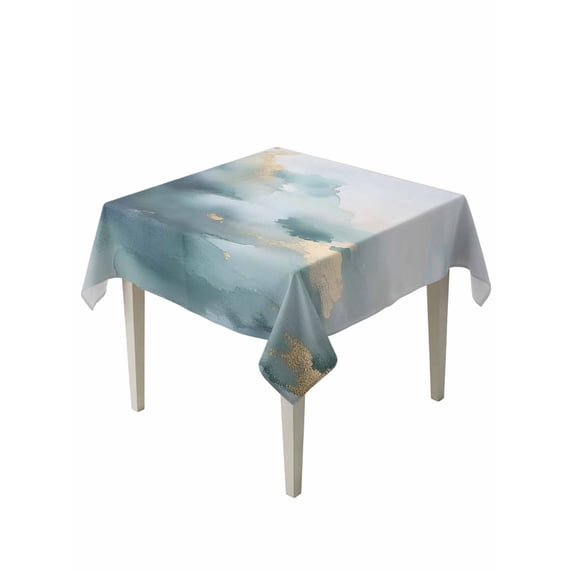 Abstract Marble Texture Table Cloth 54x54 Inch Square, Green Golden Graffiti Art Waterproof Tablecloth Washable Table Cover for Party Picnic Dinner Decor