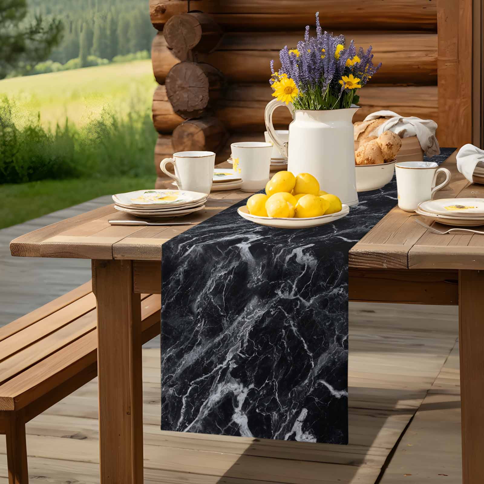 Abstract Marble Texture Table Runner 13x36in Non-Slip Cotton Linen ...