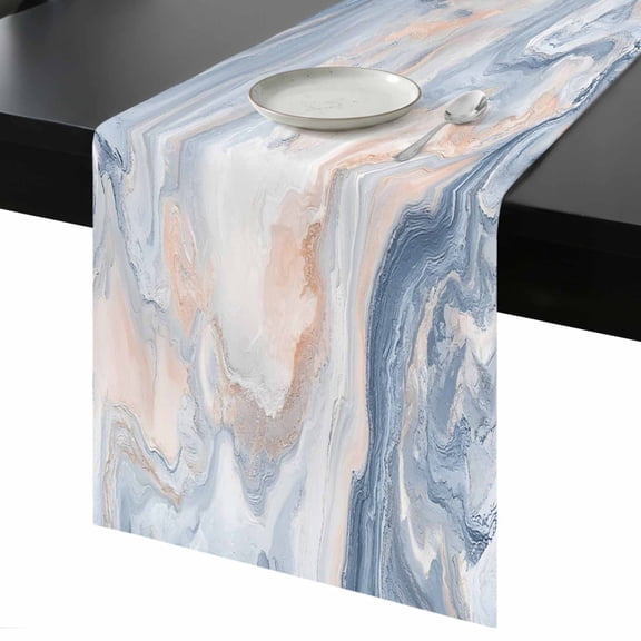 Abstract Marble Texture Table Runner 13x48 Inch Blue Gray Tone Vortex Effect Table Runner Non-Slip Dresser Scarves for Holiday Decorations, Party, Dinner and Gatherings, 1 Pack