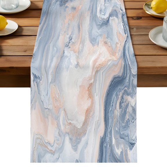 Abstract Marble Texture Table Runner, Blue Gray Tone Vortex Effect Cotton Linen Table Cloth, Tablerunner for Kitchen Dining Party Wedding Home Decor 13x36 Inch