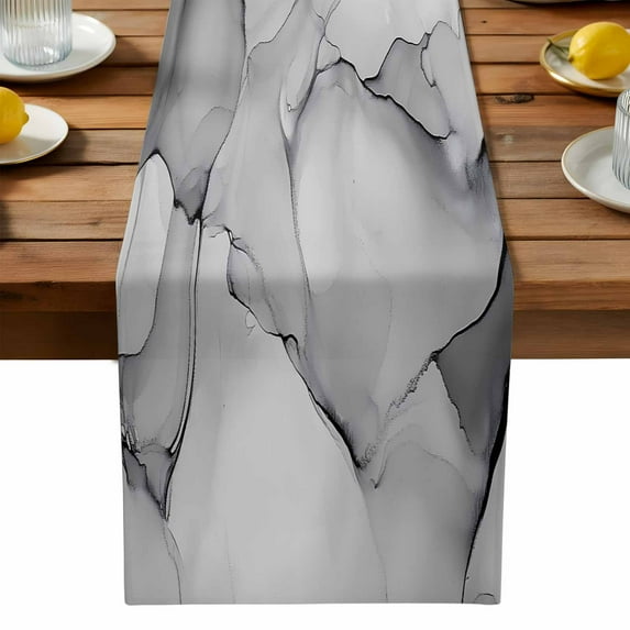 Abstract Marble Texture Table Runner, Gradient Light Gray Kitchen Table Runners Dress Scarves for Table Decorations Party/Restaurant/Indoor Outdoor Use, 13x36in