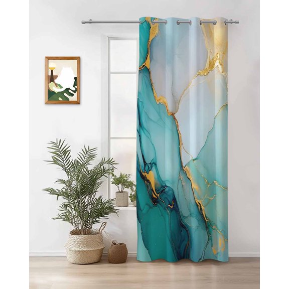 Abstract Marble Texture Thermal Insulated Blackout Curtains for Bedroom 24 Length Dark Green Gradient Watercolor Room Darkening Curtain 1 Panel Grommet Window Curtain Drape for Living Room