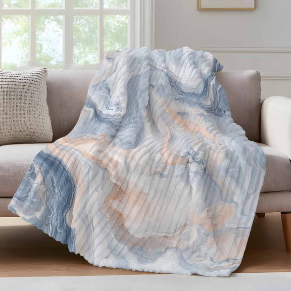 Abstract Marble Texture Throw Blanket for Couch Blue Gray Tone Vortex Effect Soft and Warm Flannel 3D Striped Fluffy Fuzzy Fleece Blanket Lightweight Throw for Bed, Sofa 30 x 40 Inches