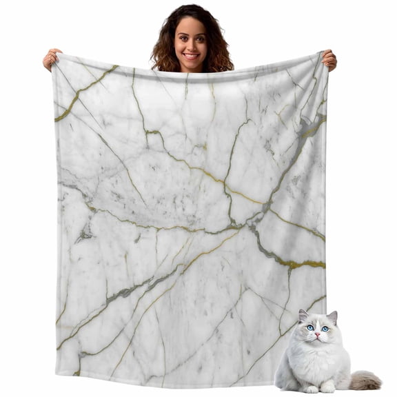 Abstract Marble Texture Throw Blanket Flannel Fleece Throws, Gray Stone with Stripes Lightweight Super Soft Warm Blankets for Couch Sofa Bed All Season Use, 40x50 in