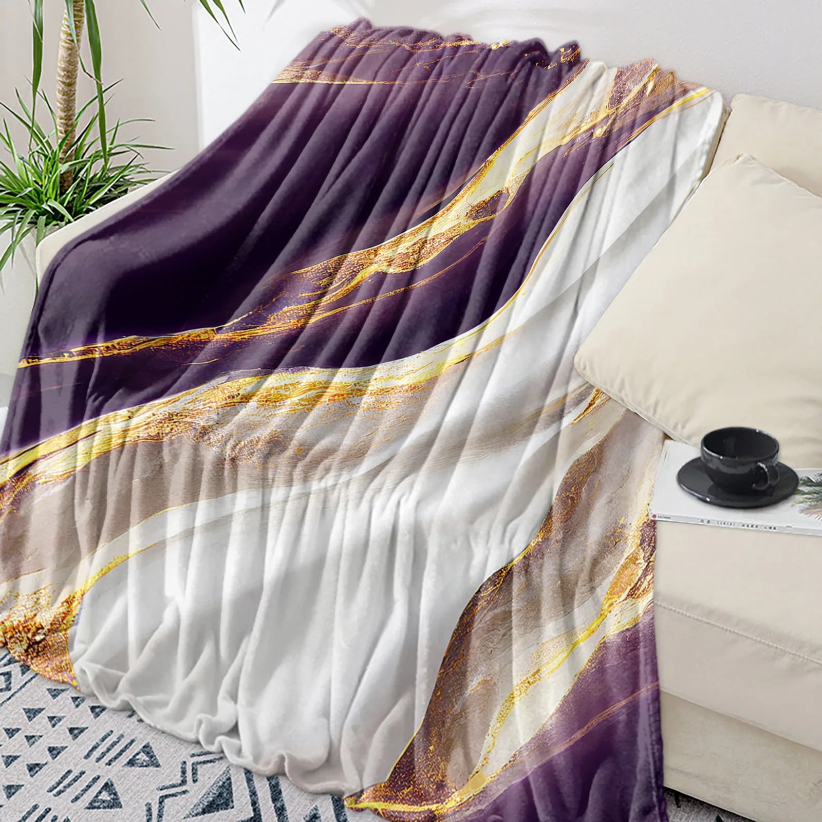 Abstract marble texture throw blanket warm microfiber flannel blanket
