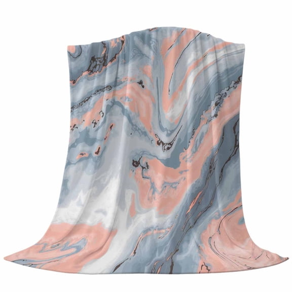 Abstract Marble Texture Throw Flannel Blanket Coral Pink Grey Blue Gradient Stone Super Soft Cozy Bed Blanket, Lightweight Plush Fuzzy Bed Throw for Bedroom Sofa Couch Living Room 40x50In,