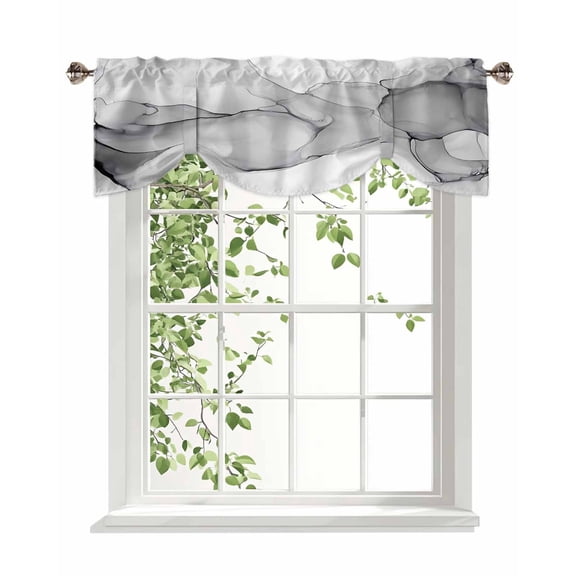Abstract Marble Texture Tie Up Valances Curtain, Gradient Light Gray Kitchen Valances for Windows Decor, Rod Pocket Short Curtains Set for Bedroom/Bathroom, 42"x18"