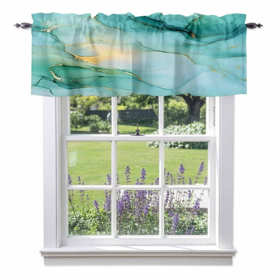 Abstract Marble Texture Valances for Windows, Gold Crack Teal Green ...