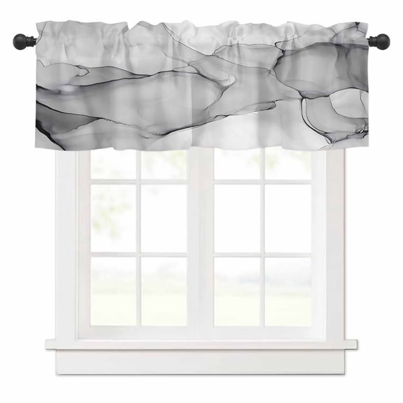 Abstract Marble Texture Valances for Windows Gradient Light Gray Rod Pocket Curtain Valance Window Treatment Short Curtains for Kitchen Living Room, 42"x12"