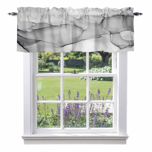 Abstract Marble Texture Valances for Windows, Gradient Light Gray Valance Window Treatment Rod Pocket Short Curtains Valances for Kitchen Bathroom 54"W x 18"L