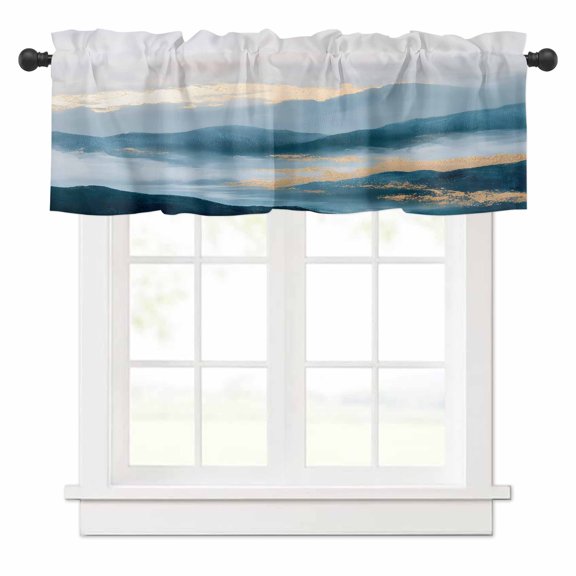 Abstract Marble Texture Valances for Windows Gradient Mountain Green Forest Art Rod Pocket Curtain Valance Window Treatment Short Curtains for Kitchen Living Room, 58"x16"