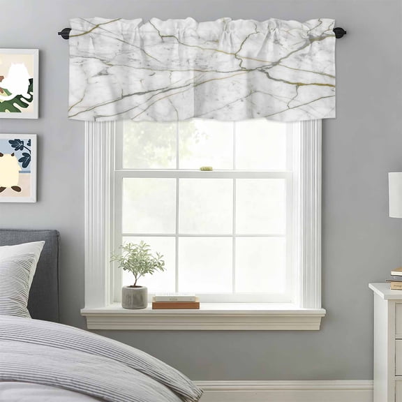 Abstract Marble Texture Valances for Windows,Rod Pocket Valance for Kitchen Bedroom Bathroom Living Room,Gray Stone with Stripes Window Valance Curtain Farmhouse Home Decor Short Curtains 42x12in