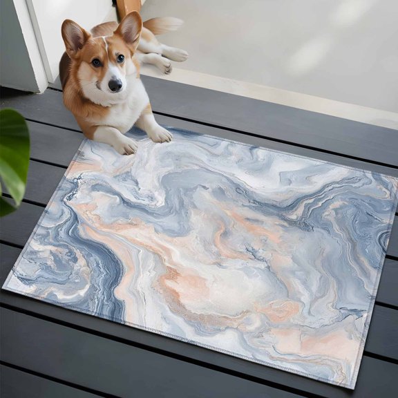 Abstract Marble Texture Washable Area Rug 2x3 111 Blue Gray Tone Vortex Effect Low-Profile Area Rugs with Non Slip Backing Indoor Floor Carpet for Entrance Living Room Bedroom Home Office