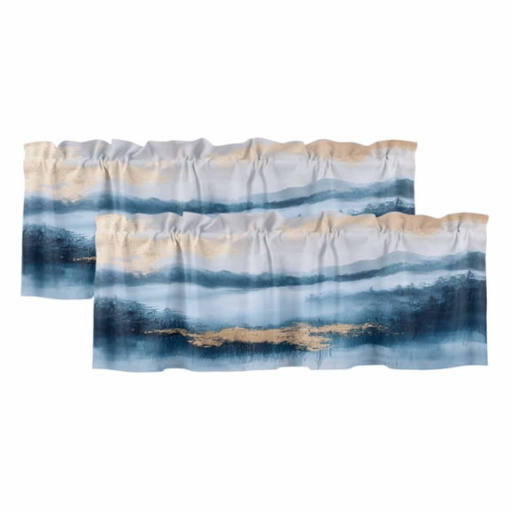 Abstract Marble Texture Window Valance, Gradient Green Forest Mountain Art 2 Pack Decorative Curtain for Small Windows, Light Filtering Valance with 3” Rod Pocket, 42"W x 12"L