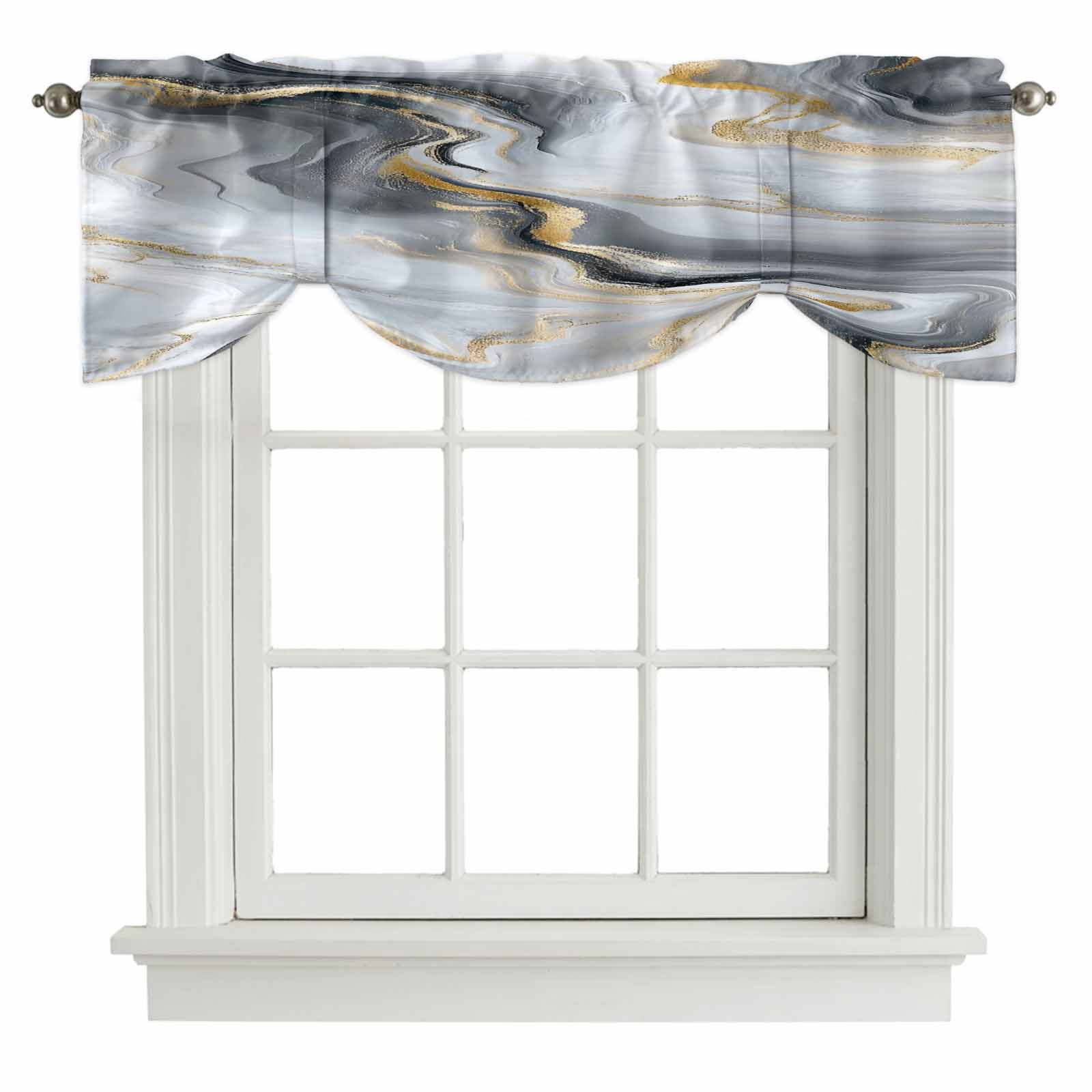 Abstract Marble Tie Up Window Valance Gradient Black White Gold Texture ...