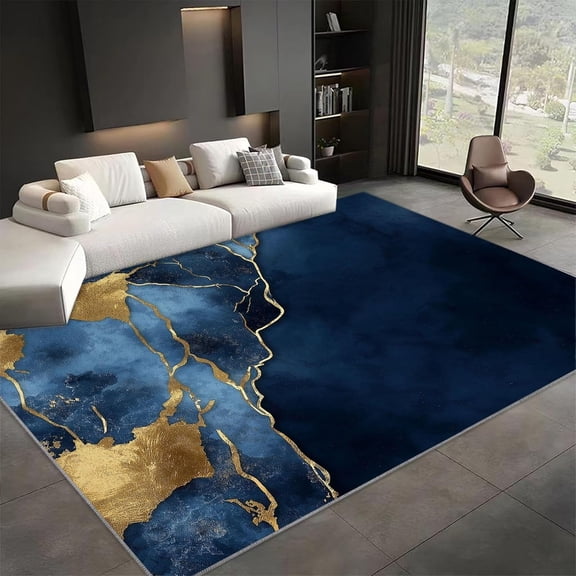 Abstract Marble Watercolor Agate Non Slip Carpets Low-Pile Floor Carpet, Gold Textures Printed Doormat Soft Area Rug For Living Room Dinning Room Bedroom 1x2ft