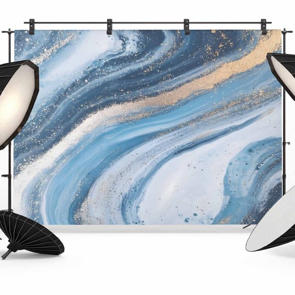 Abstract Marble Waves Texture Backdrop for Photography, Gradient Blue Gold Art Photo Backdrop Portrait Background Party Banner Photo Backgrounds for Studio Booth Props, 7x5ft